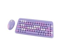 Yanmis Wireless Keyboard and Mouse Combo, 2.4 GHz Wireless Colorful Retro Typewriter Keyboard, 1000/1200/1600 DPI Mouse, Cute Round Keycaps (Smoky Purple)
