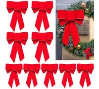 Yanmucy 10 Pcs Large Christmas Bows Red Velvet Bow with Glitter Gold Edge Outdoor Xmas Bows Christmas Decorations for Xmas Tree Door Wreaths 9.5 * 7 Inch (10)