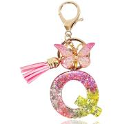 Yanmucy Alphabet Keyring Rings Purple Cute Keychain with Butterfly Tassel Pendant Initial Letters Resin keyrings keychains for Bag Charm Name Keychain Women Girls Bag Dec (Q)