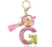 Yanmucy AlphYanmucy Alphabet Keyring Rings Purple Cute Keychain with Butterfly Tassel Pendant Initial Letters Resin Keyrings Keychains for Bag Charm Name Keychain Women Girls Bag Dec (G)