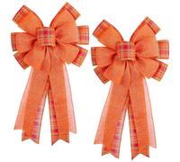 Yanmucy Autumn Decorations Bow for Wreath 2 PCS Large Thanksgiving Burlap Bows Pumpkin Halloween Decorations Harvest Craft Gift Bow for Thanksgiving Autumnal Home Party Decor (Tartan)