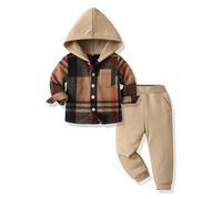 Yanmucy Baby Boys Clothes Outfit 2PCS Cotton Plaid Toddler Boy Hoodies Shirt Tops +Pants Set Sweatsuit Suit Kids Tracksuit Spring Fall Winter Clothing Set (Brown, 2-3 Years)