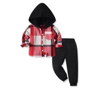 Yanmucy Baby Boys Clothes Outfit 2PCS Cotton Plaid Toddler Boy Hoodies Shirt Tops +Pants Set Sweatsuit Suit Kids Tracksuit Spring Fall Winter Clothing Set (Red, 6-7 Years)