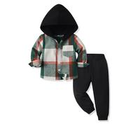 Yanmucy Baby Boys Clothes Outfit 2PCS Cotton Plaid Toddler Boy Hoodies Shirt Tops +Pants Set Sweatsuit Suit Kids Tracksuit Spring Fall Winter Clothing Set (Deep green, 3-4 Years)