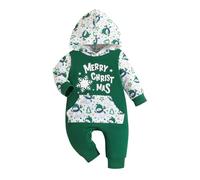 Yanmucy Baby Christmas Outfit Hoodie Baby's First Christmas Romper Santa Print Newborn Baby Girl Boy Christmas Bodysuit Newborn Toddler Xmas Overall Clothing 0-18 Months (Green, 0-3 Month)