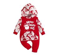 Yanmucy Baby Christmas Outfit Hoodie Baby's First Christmas Romper Santa Print Newborn Baby Girl Boy Christmas Bodysuit Newborn Toddler Xmas Overall Clothing 0-18 Months (Red, 9-12 Month)