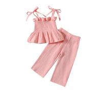 Yanmucy Baby Girl Summer Clothes 2PCS Ruffle Sleeveless Cami Tops and Long Pant Set Toddler Infant Soild Ribbed Outfis (Pink, 12-18 Months)