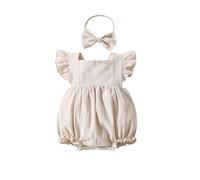 Yanmucy Baby Girls Cotton Rompers Newborn Toddler Ruffle Sleeveless Backless Bodysuit with Headband Summer Baby Overall Outfits 0-18 Months (Beige, 0-3 Months)