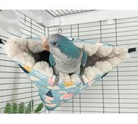 Yanmucy Bird Nests for Cages Waterproof Plush Winter Bird Hammock Hanging Warm Parrot Bed Cozy Corner Parrot House Tent for Sleeping Playing (Blue, Large)