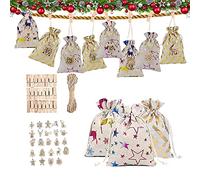 Yanmucy Christmas Advent Calendar Bags 24 Days Countdown Burlap Gift Pouches Festival DIY Candy Fill Sacks for Christmas Home Office Decor (Colorful)