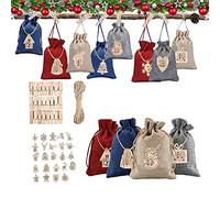 Yanmucy Christmas Advent Calendar Bags 24 Days Countdown Burlap Gift Pouches Festival DIY Candy Fill Sacks for Christmas Home Office Decor (Pure Color)