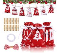 Yanmucy Christmas Advent Calendar Bags 25 Days Countdown Burlap Gift Pouches Festival DIY Candy Fill Sacks for Christmas Home Office Decor
