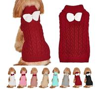 Yanmucy Dog Turtleneck Sweater Bow Knitting Dog Jumper Warm Dog Winter Clothes Pullover Knitwear Crochet Dog Coat Christmas Costume for Small Medium Large Dogs Cats (Red, L)
