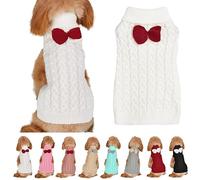 Yanmucy Dog Turtleneck Sweater Bow Knitting Dog Jumper Warm Dog Winter Clothes Pullover Knitwear Crochet Dog Coat Christmas Costume for Small Medium Large Dogs Cats (White, M)