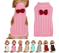Yanmucy Dog Turtleneck Sweater Bow Knitting Dog Jumper Warm Dog Winter Clothes Pullover Knitwear Crochet Dog Coat Christmas Costume for Small Medium Large Dogs Cats (Pink, L)