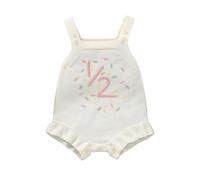 Yanmucy First Birthday Outfit Knit Sleeveless Baby Girl Romper 1st 1/2 Birthday Girl Outfit Cake Smash Outfit (White 1/2, 6-12 Months)