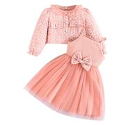 Yanmucy Girls Dress and Coat Set 2PCS Textured Floral Print Casual Dresses Long Sleeve Cardigan Baby Girl Clothes Outfits for 2-8 Years (UK, Age, 2 Years, 3 Years, Regular, Pink)