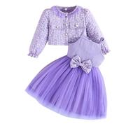 Yanmucy Girls Dress and Coat Set 2PCS Textured Floral Print Casual Dresses Long Sleeve Cardigan Baby Girl Clothes Outfits for 2-8 Years (UK, Age, 8 Years, Regular, Purple)