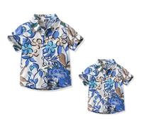Yanmucy Mens and Boys Hawaiian Shirt Father and Son Matching Beachwear Shirts Boys Floral Print Cotton Button-Down Casual Shirts Parent-Child Summer Clothes