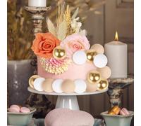 Yanmucy Rose Gold Cake Decorations Boho Cake Topper Happy Birthday Cake Toppers Pink Balls Artificial Flowers Leaf Cake Decorating for Wedding Valentines Party (Pink Gold)
