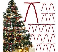 Yanmucy Velvet Christmas Tree Bows, 24Pcs Sequins Ribbon Bows for Christmas Tree Decorations Burgundy Bows for Christmas Wreath Decor,Gift Wrapping, Party, Staircase 5 * 7 inch (Red)