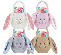 YanNanKe Custom Easter Basket with Names Easter Bunny Bucket Personalised Cute Easter Egg Hunt Buckets with Handle