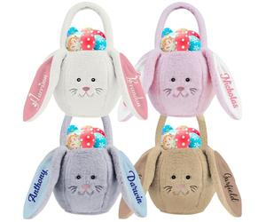 YanNanKe Custom Easter Basket with Names Easter Bunny Bucket Personalised Cute Easter Egg Hunt Buckets with Handle