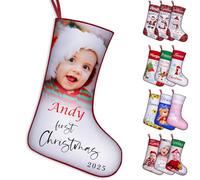 YanNanKe Personalised Baby 1st Christmas Stocking Custom Baby's First Christmas Stockings for Newborn with Name Photo Xmas Tree Fireplace Home Decoration Gift for Baby Girls & Baby Boys