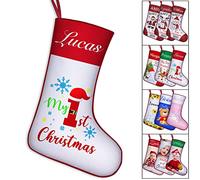 YanNanKe Personalised Baby 1st Christmas Stocking Custom Baby's First Christmas Stockings for Newborn with Name Xmas Tree Fireplace Home Decoration Gift for Baby Girls & Baby Boys