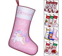 YanNanKe Personalised Baby 1st Christmas Stocking Custom Baby's First Christmas Stockings for Newborn with Name Xmas Tree Fireplace Home Decoration Gift for Baby Girls & Baby Boys