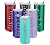 YanNanKe Personalised Skinny Tumblers with Lids and Straws 20 oz Custom Laser Engraved Skinny Stainless Steel Tumblers with Name Text Gifts for Women Men-13 Colors & 20 Fonts