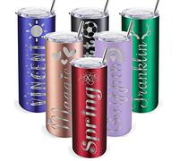 YanNanKe Personalised Skinny Tumblers with Lids and Straws 20 oz Custom Laser Engraved Skinny Stainless Steel Tumblers with Name Text Gifts for Women Men-13 Colors & 20 Fonts