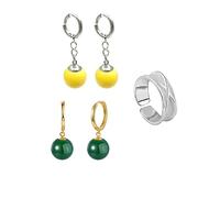 Yannasa Potara Anime Silicone Pot Cosplay Earrings with Goku Adjustable Ring Black 5PCS, Medium, Zinc, Goldstone, Medium, Zinc