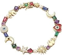 Yanobia Celestial Charm Bracelet, Multi-Color Crystals, Colorful Crystal Star Moon Sun Bracelet, Sparkling Gift for Women Girls Astrology Lovers (1Pcs)