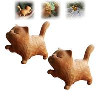 Yanobia Tiny Cute Wooden Cat, Carved Wooden Model Handmade Cute Cat, Cute Simple Arrogant Kitten Wooden Cat Ornament, Cat Figurines Home Decor, Gifts for Cat Lovers (2Pcs)