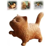 Yanobia Tiny Cute Wooden Cat, Handmade Arrogant Kitten Ornament, Cat Figurines for Home Decor & Gifts