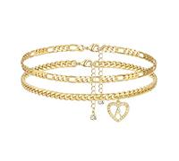 YANODA Anklet for Women 14K Gold Plated Cuban Figaro Chain Initial Letter Handmade Anklet Gift for Women Metal Cubic Zirconia