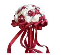 Yanonug Gray White Wedding Bouquet Bride's Hand Bouquet Bride Wedding Bouquet Bridesmaid Artificial Rose Bouquet Wedding Church Decoration(Wine Red)