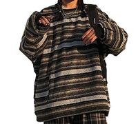 YANOOLH Women Harajuku Striped Sweater Pullover Oversize Plus Size Retro Knitted Sweatshirt Long Sleeve Tops, Black, X-Large