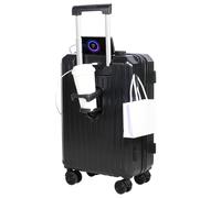 YANQIAO Carry-on Luggage with Cup Holder & USB Charging Port, Hard Side Luggage with Spinner Wheels, Lightweight Luggage for Travel, Business, School, Black, Carry-On 20-Inch, Leisure Travel