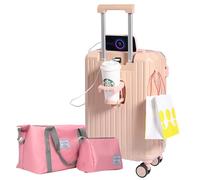 YANQIAO Carry-on Luggage with Cup Holder & USB Charging Port, Hard Side Luggage with Spinner Wheels, Lightweight Luggage for Travel, Business, School, Pink+Bag, Carry-On 20-Inch, Leisure Travel
