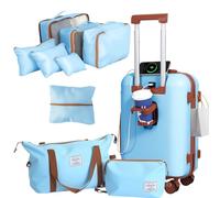 YANQIAO Luggage 10 Piece Set, 20″ Carry On Luggage with Suitcase Organiser, PC+ABS Hard Shell Suitcase, with Spinning Wheels, Suitable for Business Travel, Travel Essentials, Blue, Traveling