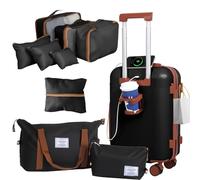 YANQIAO Luggage 10 Piece Set, 20″ Carry On Luggage with Suitcase Organiser, PC+ABS Hard Shell Suitcase, with Spinning Wheels, Suitable for Business Travel, Travel Essentials, Black, Traveling