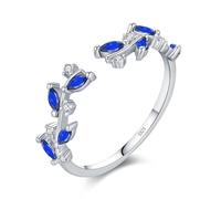 YANQSHM Adjustable Rings, 925 Silver Leaf Ring with Blue Gemstone Elegant Stacking Wrap Branch Leaf Fidget Band Adjustable Engagement Band Crystal Jewellery Gift for Women Men