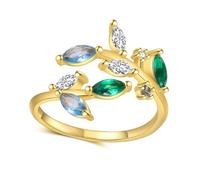YANQSHM Adjustable Rings, 925 Silver Leaf Ring with Color Gemstone Statement Stacking Wrap Leaf Fidget Band Adjustable Promise Wedding Band Balance Crystal Jewellery Gift for Women Men Color Zirconi