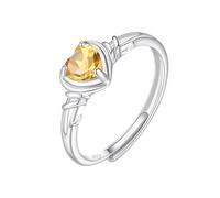 YANQSHM Adjustable Rings for Women, 925 Sterling Silver Heart Rings Vibrant Natural Crystal Band Adjustable Dainty Gemstone Promise Engagement Wedding Band Jewellery Gift for Her Citrine