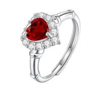 YANQSHM Adjustable Rings for Women, 925 Sterling Silver Heart Rings Vibrant Natural Gemstone Band Adjustable Sparkling Crystal Luxury Promise Engagement Wedding Band for Her Gift Ruby