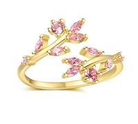 YANQSHM Crystal Ring, 925 Silver Leaf Ring with Color Gemstone Statement Stacking Wrap Leaf Fidget Band Adjustable Promise Wedding Band Balance Crystal Jewellery Gift for Women Men Pink Zirconia