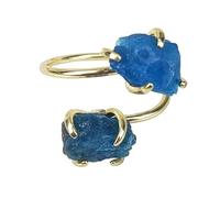 YANQSHM Irregular Raw Stone Blue Apatite Rings Adjustable Thin Stackable Open Ring for Women Dainty Golden Band Reiki Healing Crystal Thumb Band Gemstone Jewellery Gift
