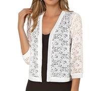 YANQSHM Ladies Cardigan, Women's Summer Shrug Cardigan 3/4 Sleeve Floral Lace Open Front Crochet Shawl Jacket Lightweight Casual Blouse Tops for Daily Dating Beach Dress Cover Up White XXL